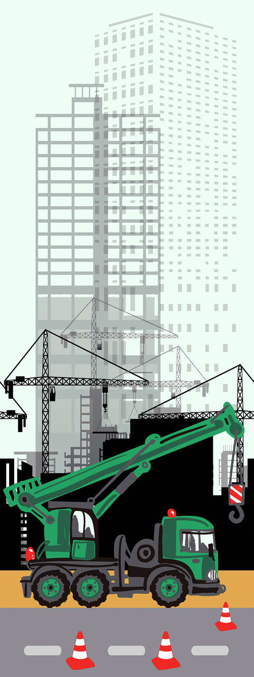 baukran, kranwagen, baustelle, stadtautobahn, baumaschine