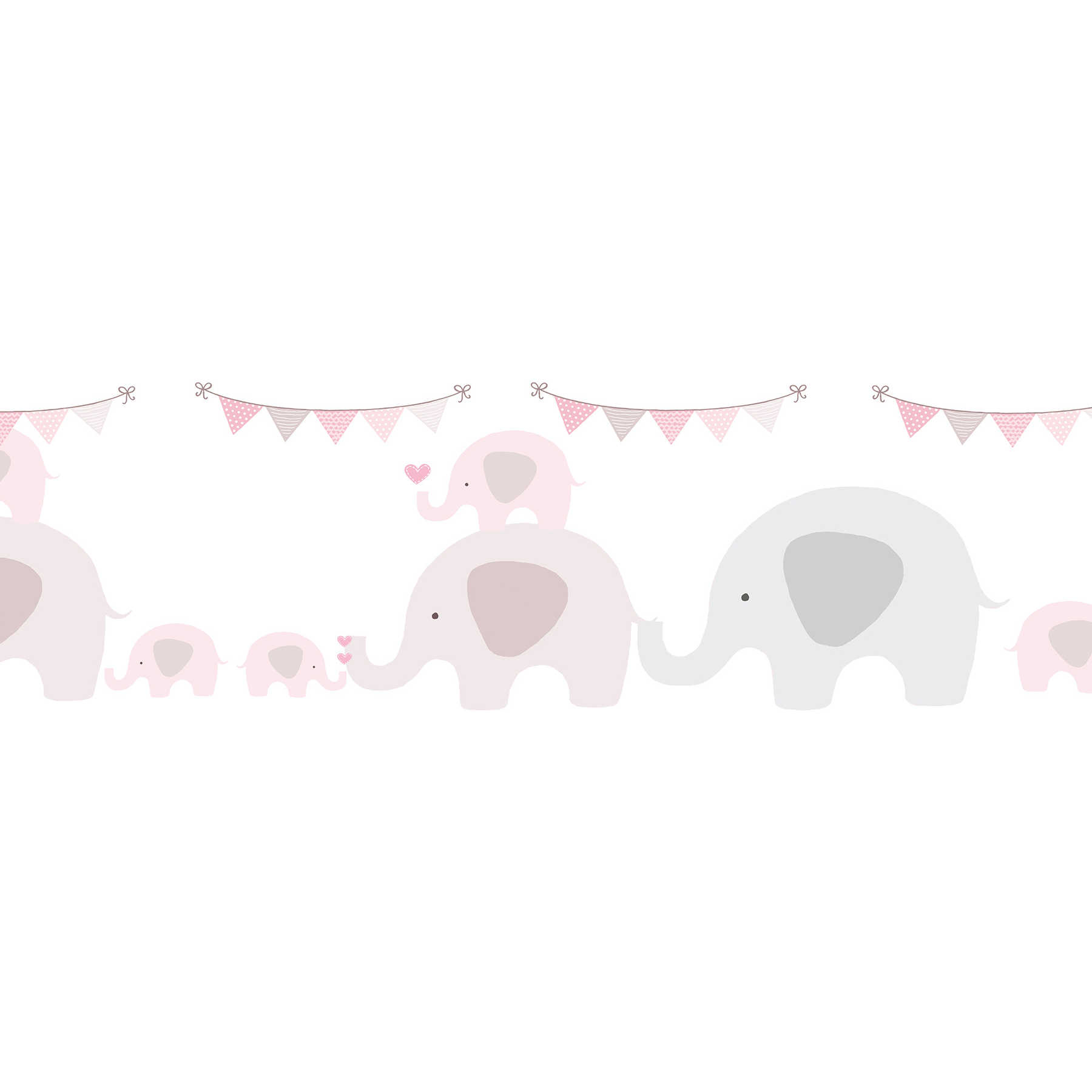         Baby wallpaper "Pink herd of elephants" for girls - pink, grey, white
    