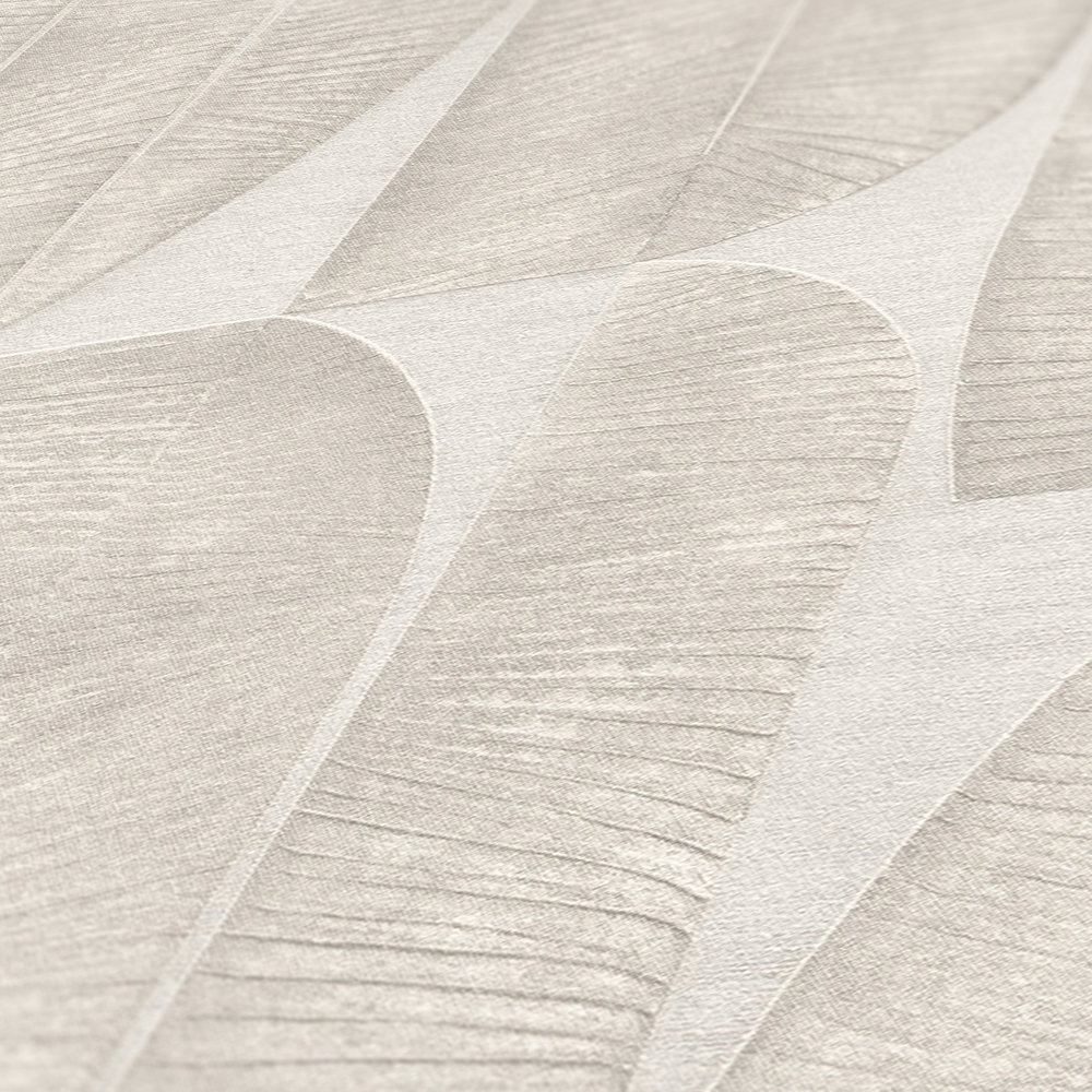 Vliestapete mit geometrischem floralem Muster – Grau, Beige