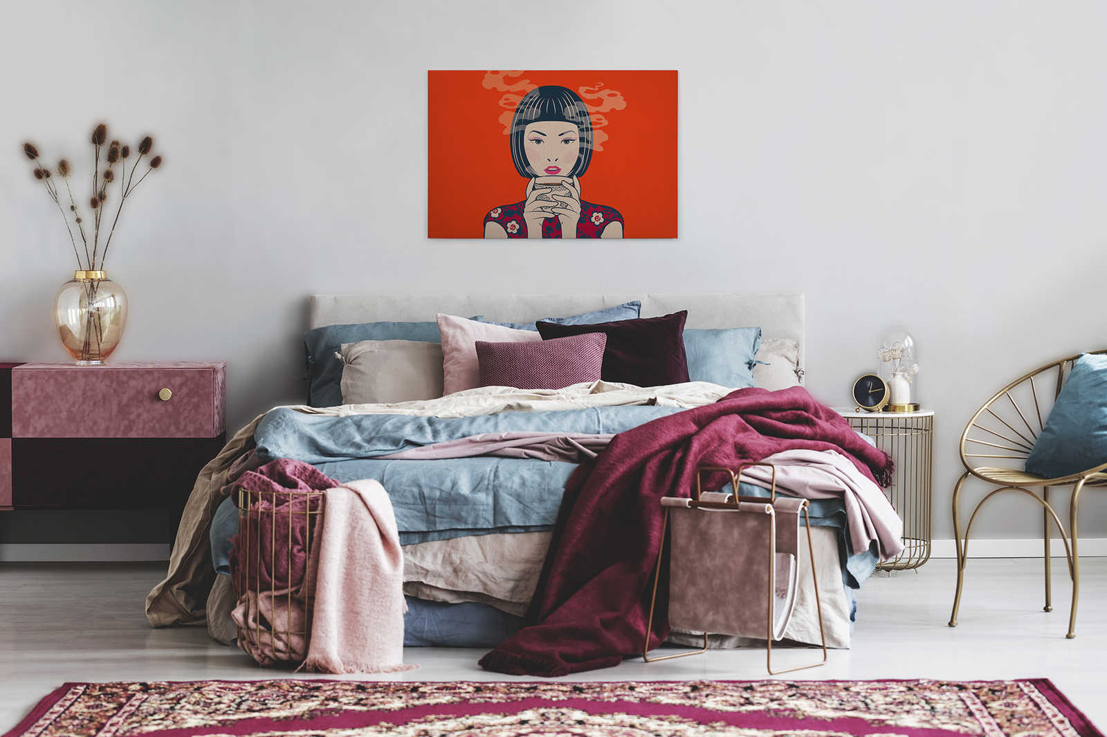             Akari 2 - Zeit für Tee, Mangastyle in Pappe Struktur auf Leinwandbild – 0,90 m x 0,60 m
        