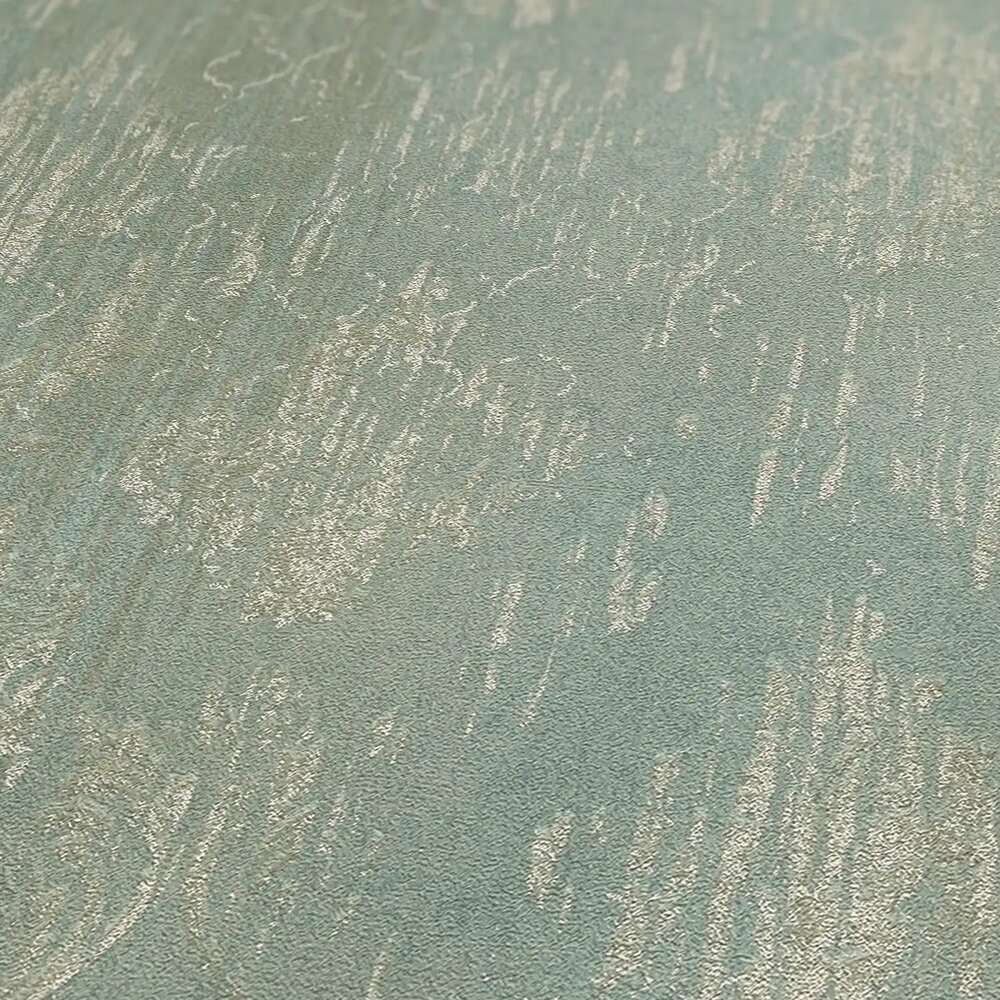 Elegante Vliestapete mit zartem Ornamentmotiv und dezenter Struktur – Grün, Champagner, Metallic