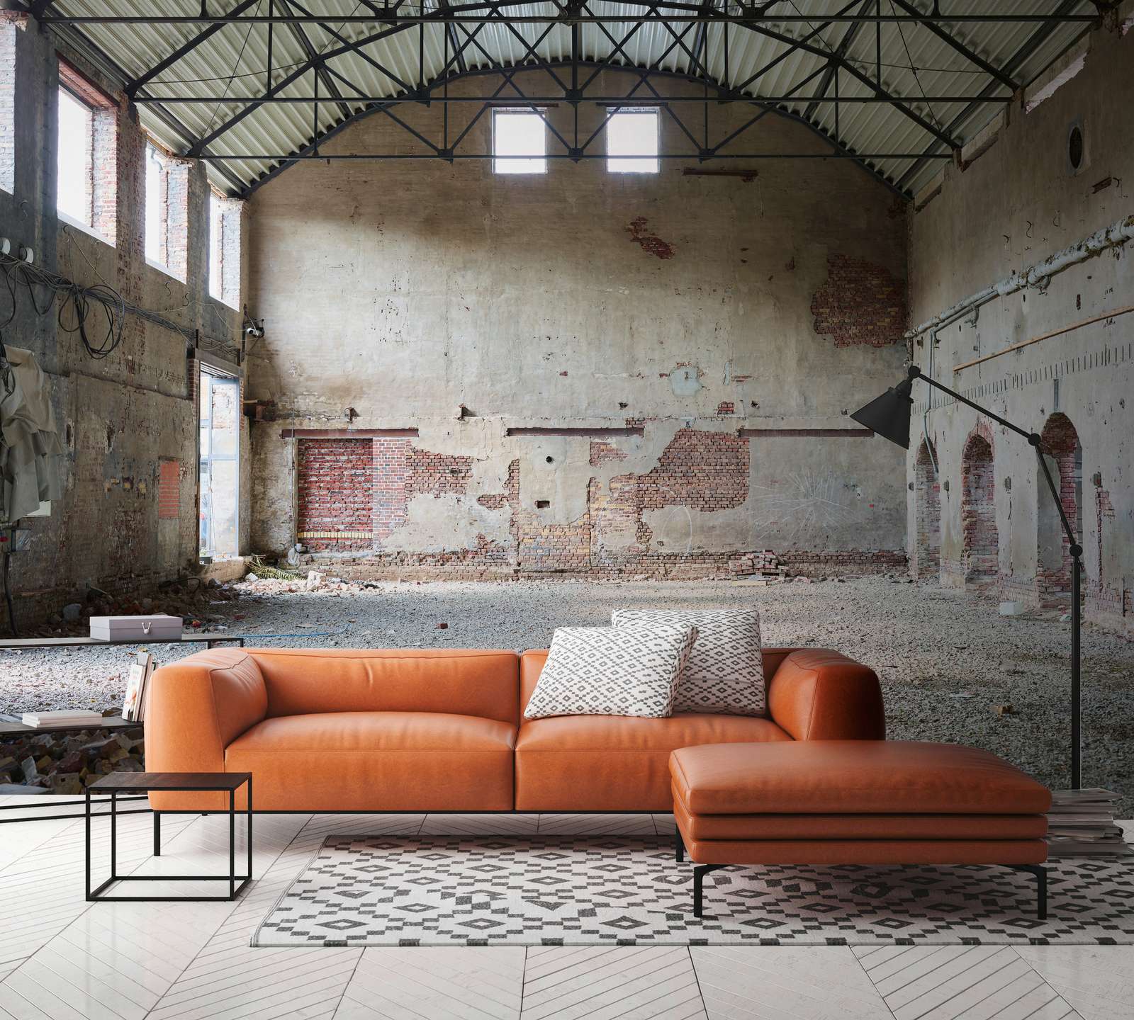 sofa, orange, couch, sectional, wohnzimmer-dekor