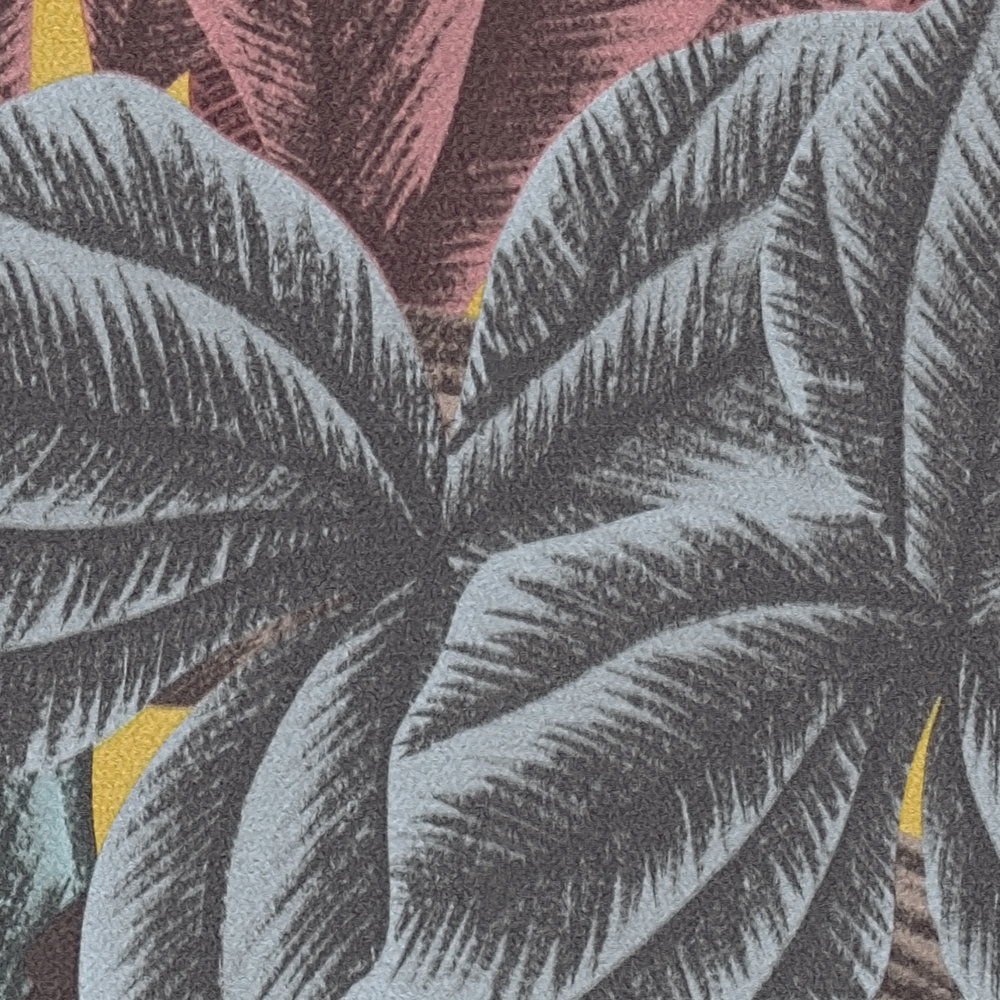             Vliestapete mit Blättermuster in bunten Farben – Bunt, Blau, Rosa
        