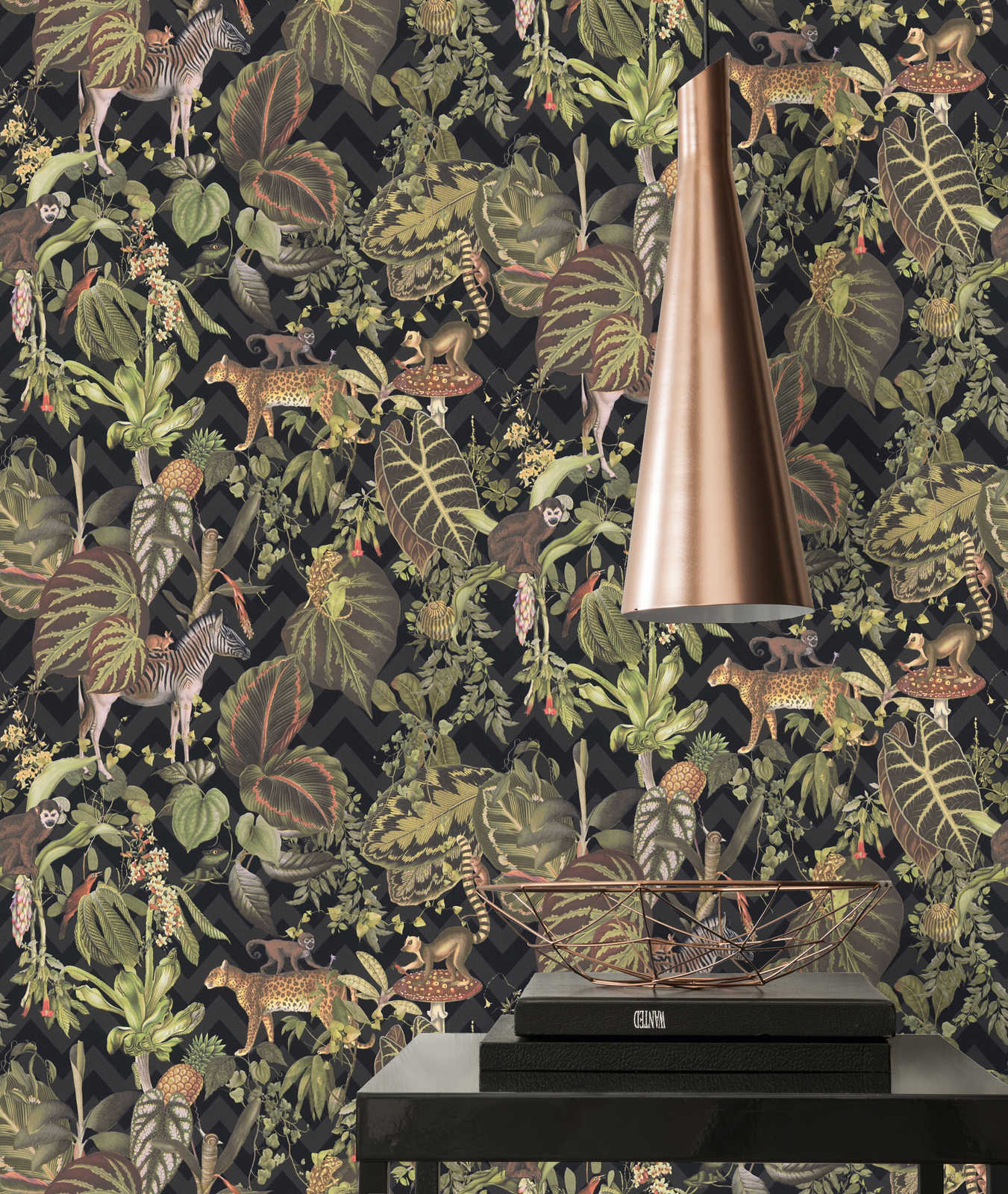             Designer Tapete MICHALSKY Dschungel Blätter & Tiere – Bunt, Schwarz
        