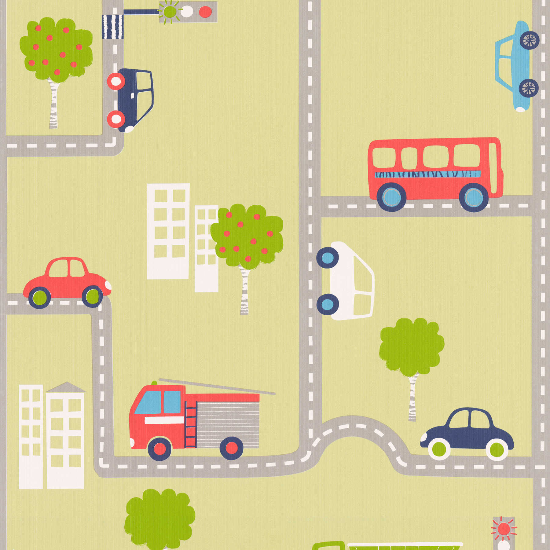         Papier peint voiture pour garçons, routes & trafic - multicolore, vert
    