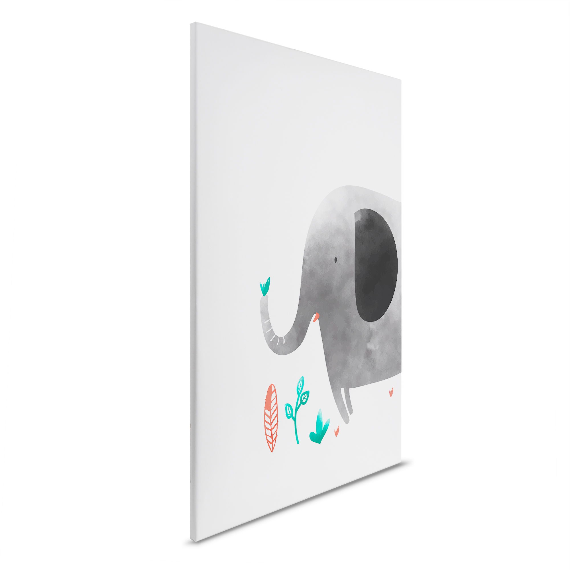         Kinderzimmer Leinwandbild Elefantentraum - Minimalistische Tierillustration auf Leinwand – 30 x 45 cm - Weiss, Grau
    