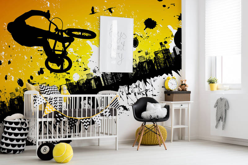Babyzimmer, Kinderbett, Wandkunst, gelbe Akzente, Spielzimmer-Deko