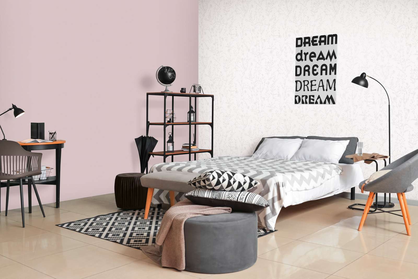 Floral non-woven wallpaper with a playful floral pattern light pink, light grey