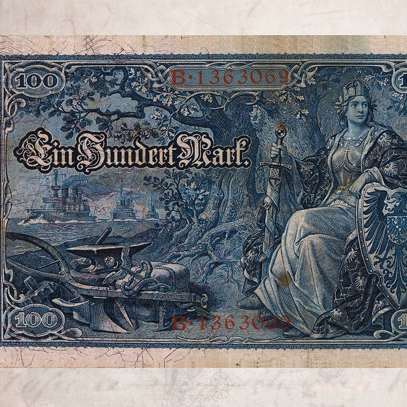 100er Banknote, Königin/Sitzt, Historische Münze, Schiff/Schiffsmotiv, Musterblau
