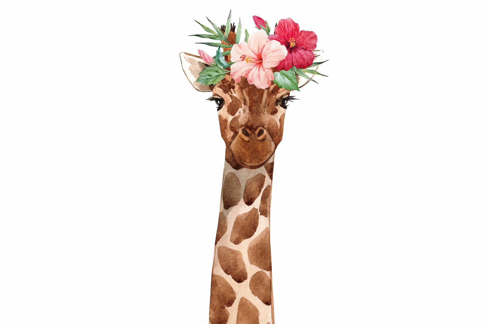             Tableau sur toile Chambre d'enfant avec girafe et coiffe florale - 0,90 m x 0,60 m
        