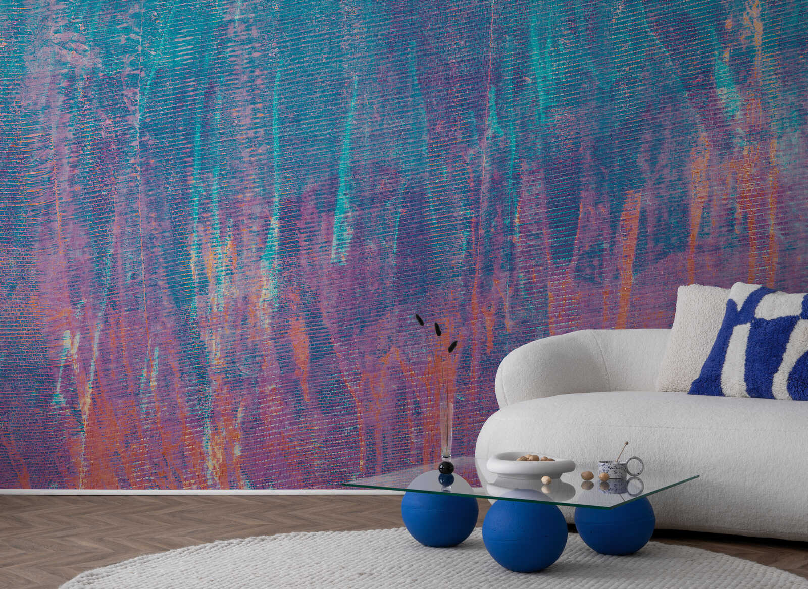 abstrakte wand, texturiertes Wandbild, blaues lila, wohnzimmer, sofadeko