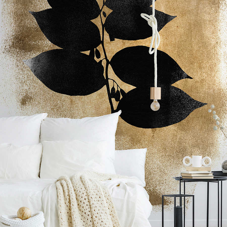 Tapete, Wandbild, Blättermuster, Goldfarbe, Hängelampe