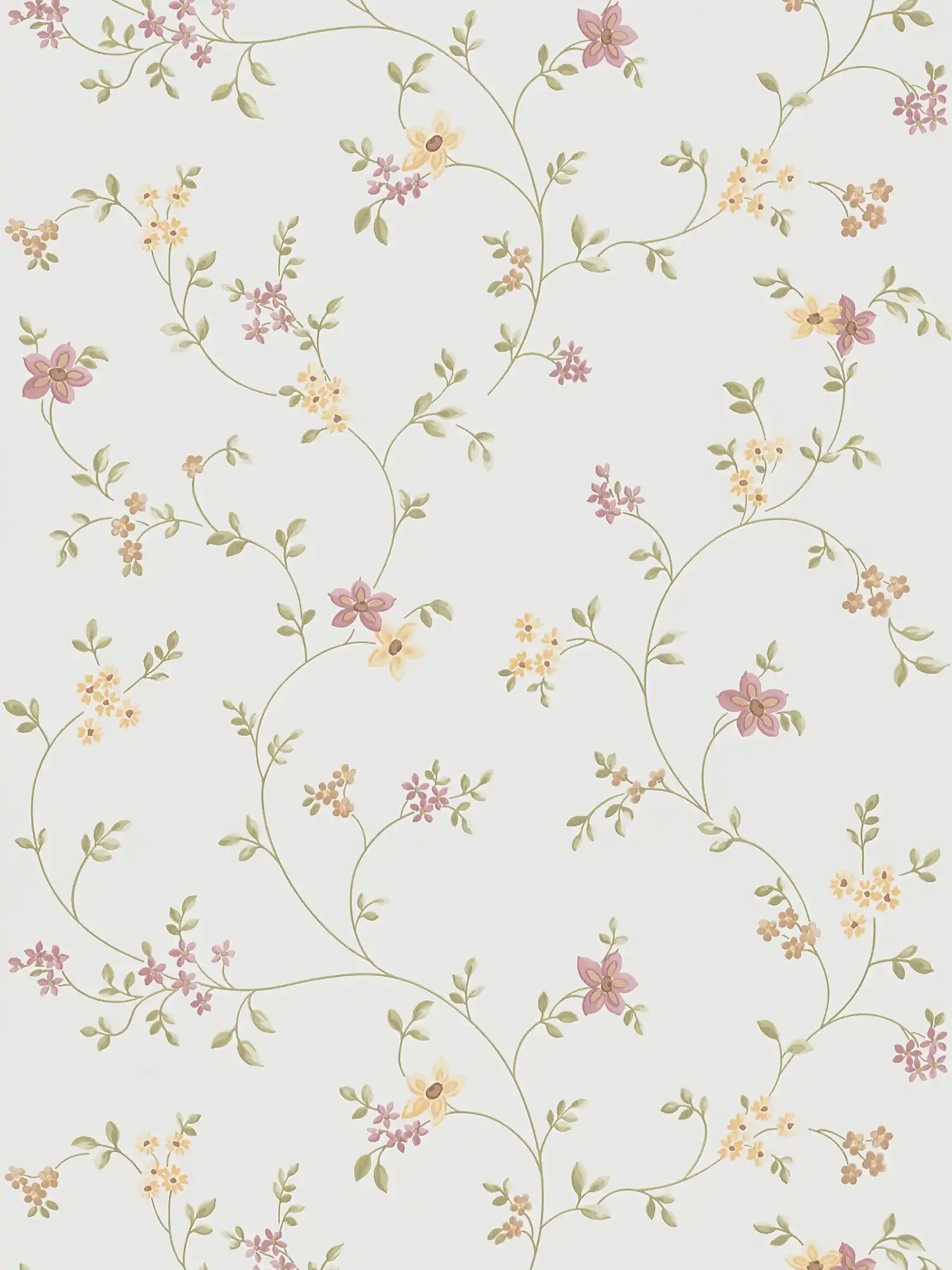         Selbstklebende Tapete | Blumen-Muster mit dezenten Ranken – Creme, Grün, Beige
    
