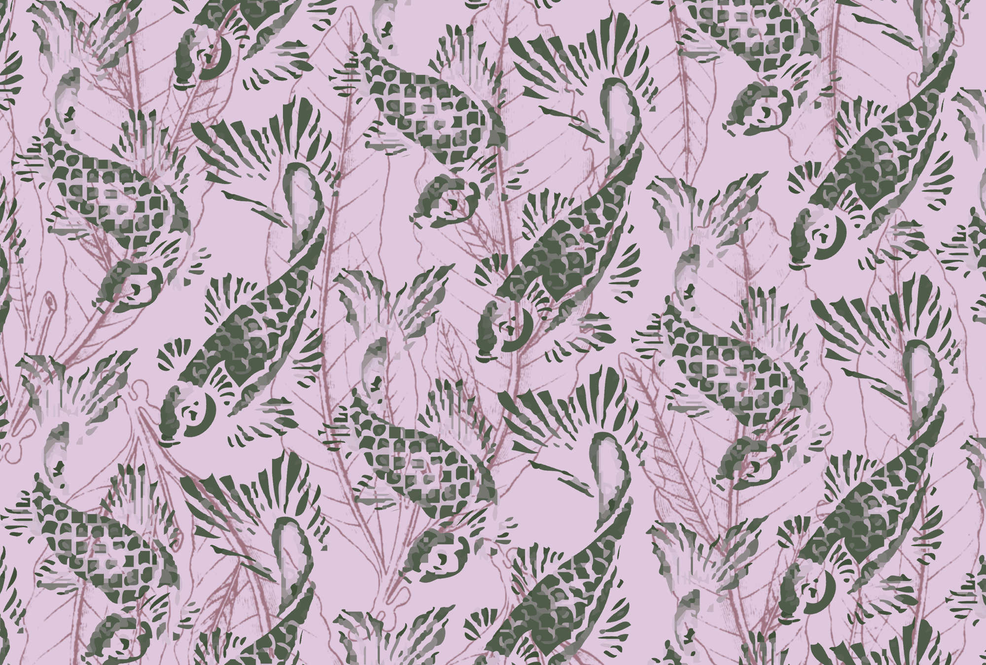             Purple koi - Asian style watercolour mural
        