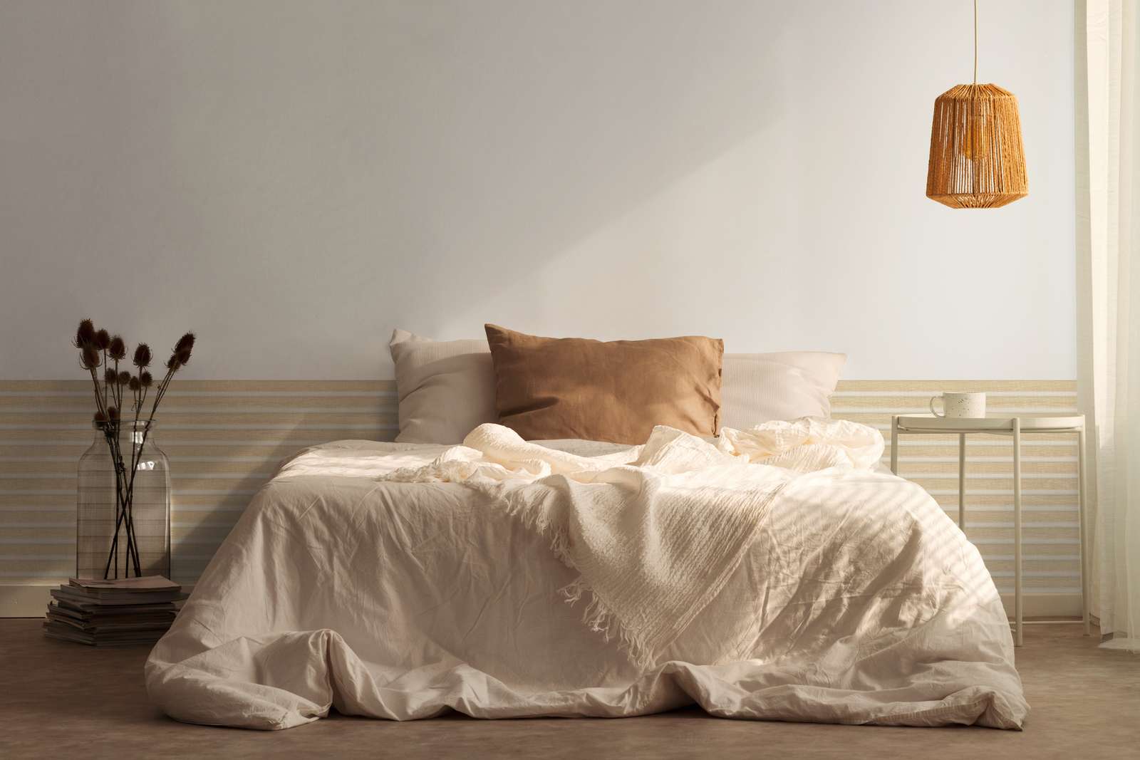             Holztapete im Akustikpaneel-Optik – Beige, Weiß
        