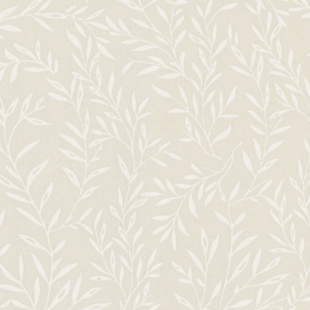 Landhaus Tapete mit Ranken Muster – Beige, Weiß