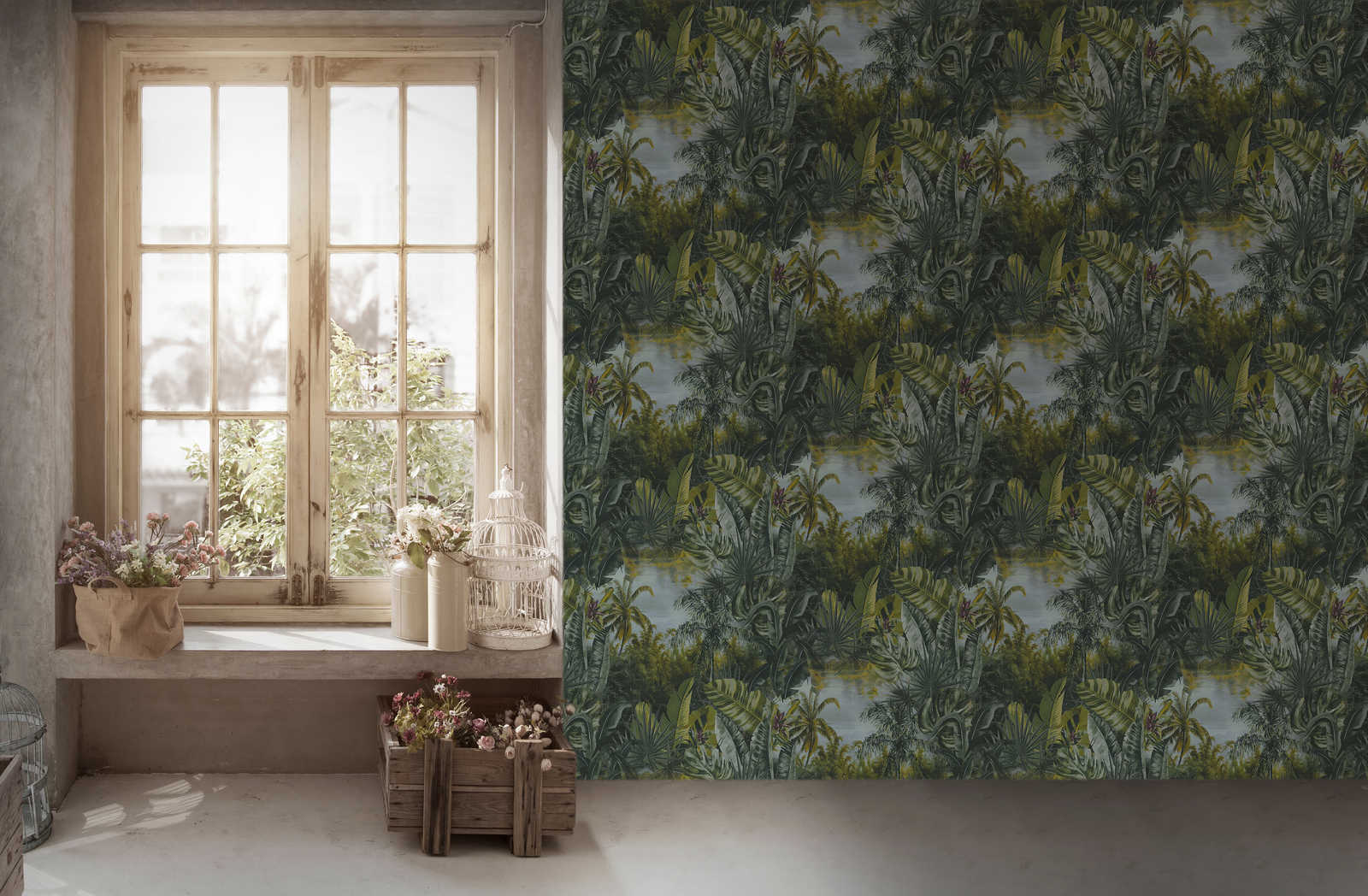             Vliestapete Dschungel mit Palmen & Blätter Design – Grün
        