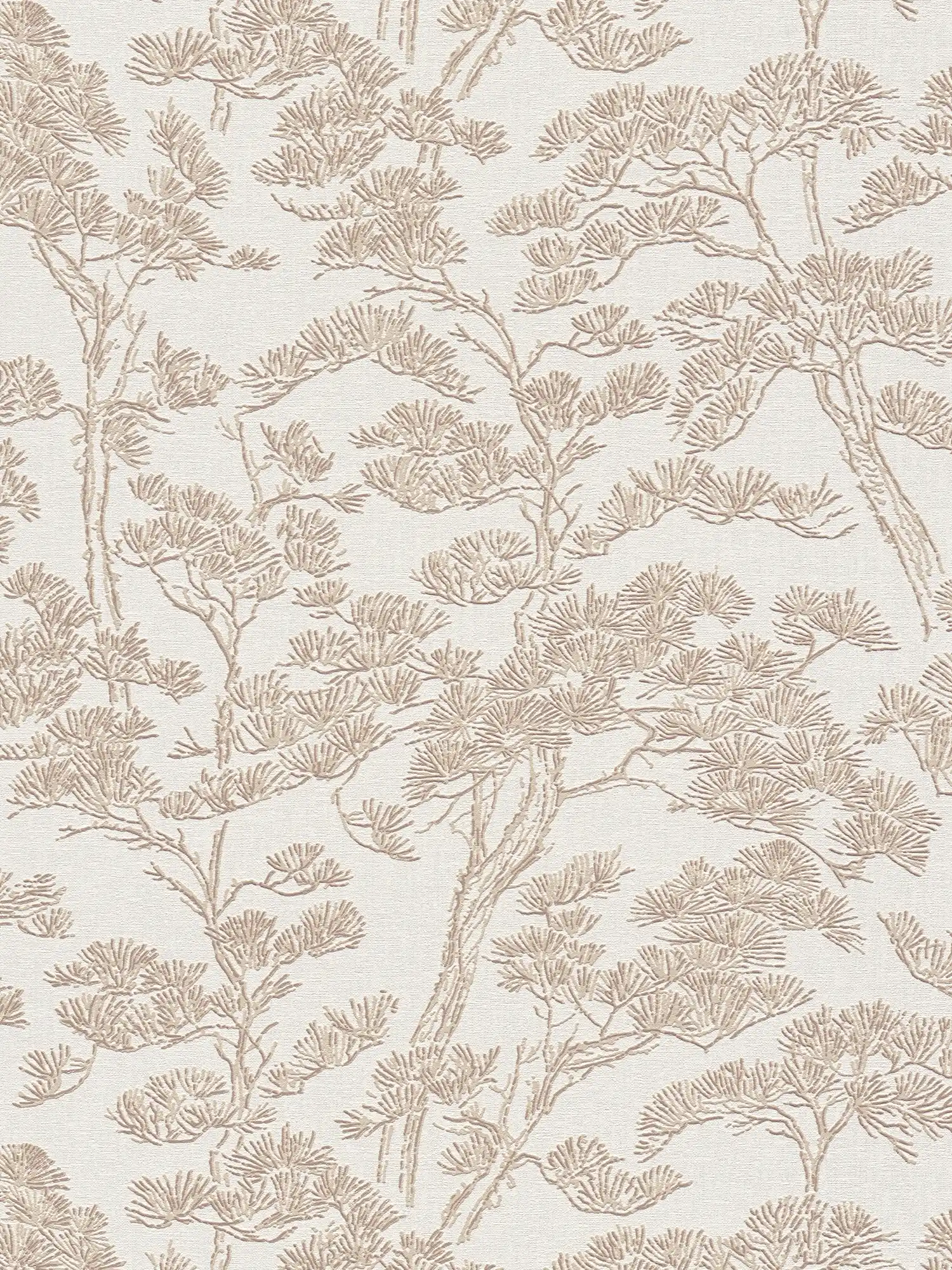 Dekorative Vliestapete mit grafischem Baumdesign leicht strukturiert – Beige, Weiß, Braun