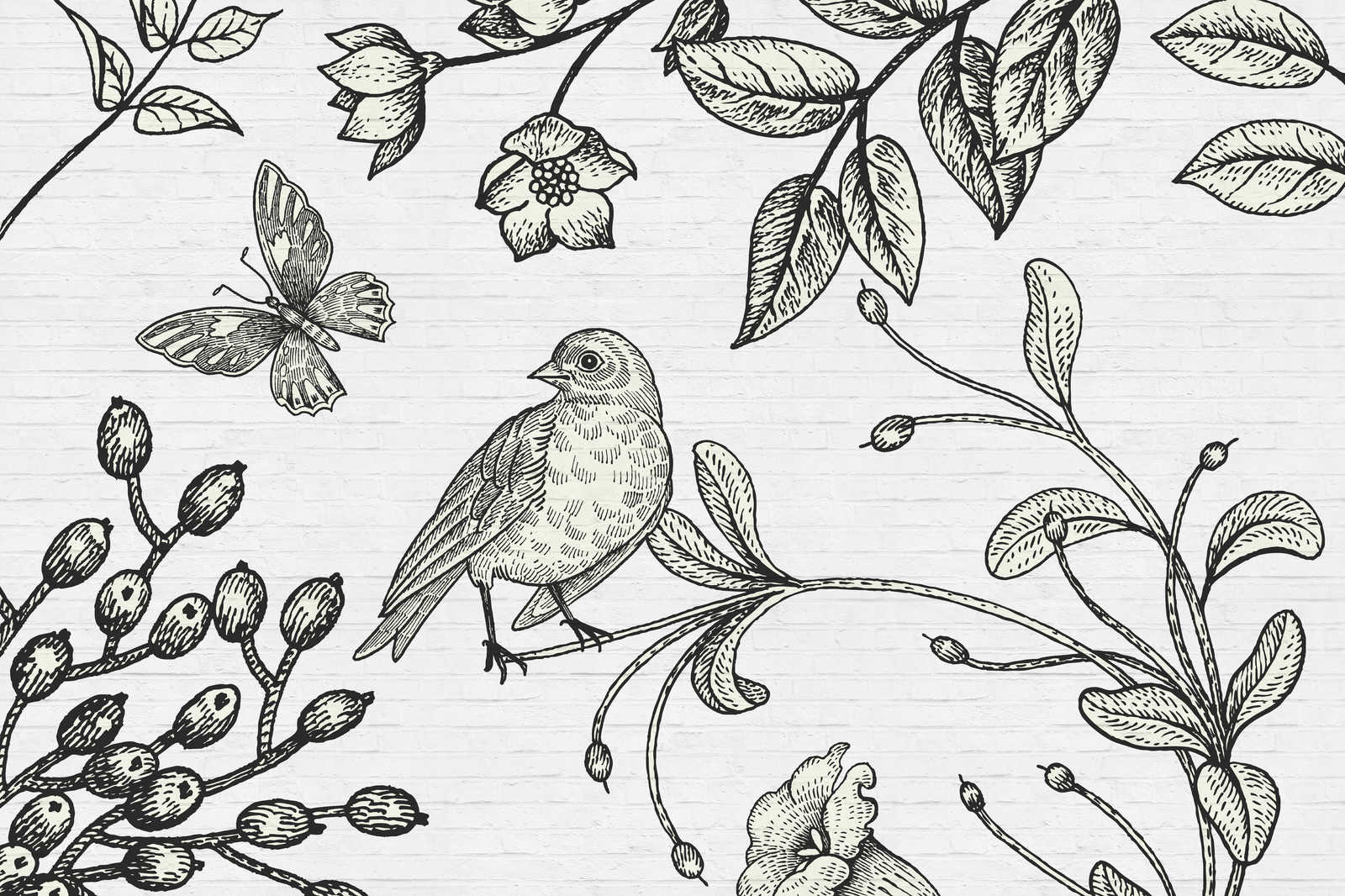             Schwarz-Weißes Leinwandbild mit Naturmotiv im Comic-Look – 0,90 m x 0,60 m
        