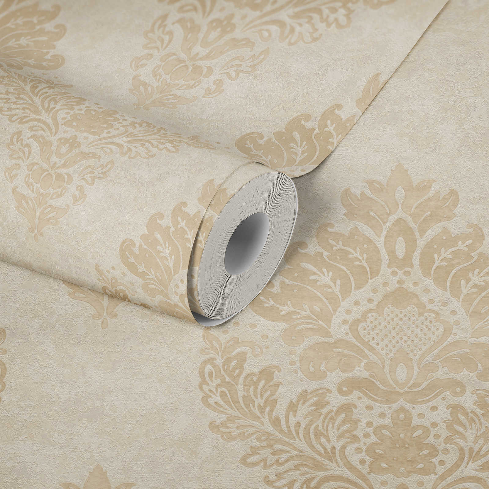             Tapete mit floralen Ornamenten & Metallic-Effekt – Beige, Braun
        