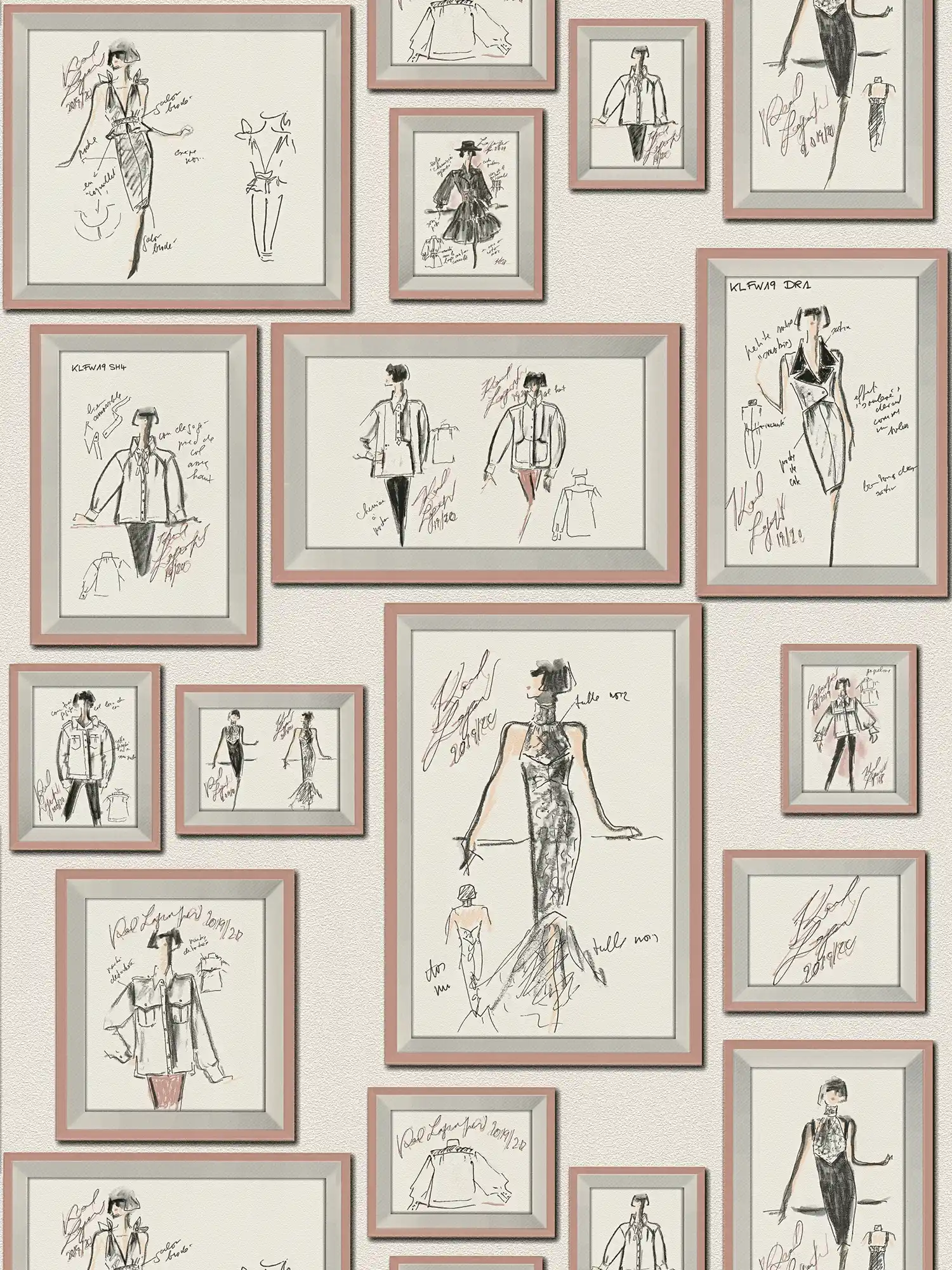         Non-woven wallpaper Karl LAGERFELD fashion designs - white, pink
    