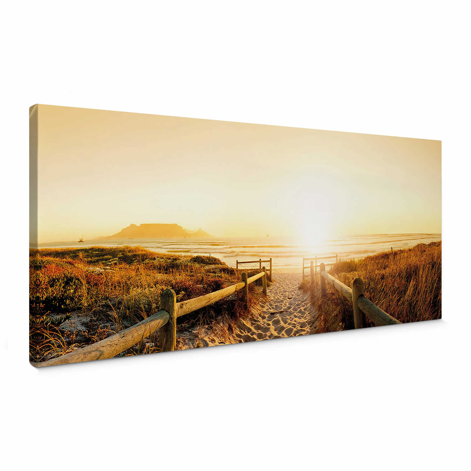         Civière panoramique du coucher de soleil sur la plage en marron, orange - 1,00 m x 0,40 m
    