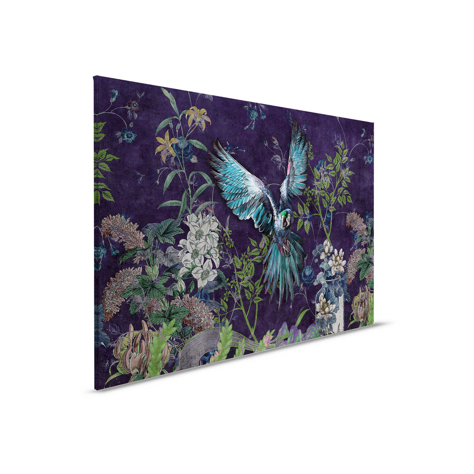 Tropical Hero 2 - Parrot Canvas painting Flowers &amp; Black Background - 0.90 m x 0.60 m