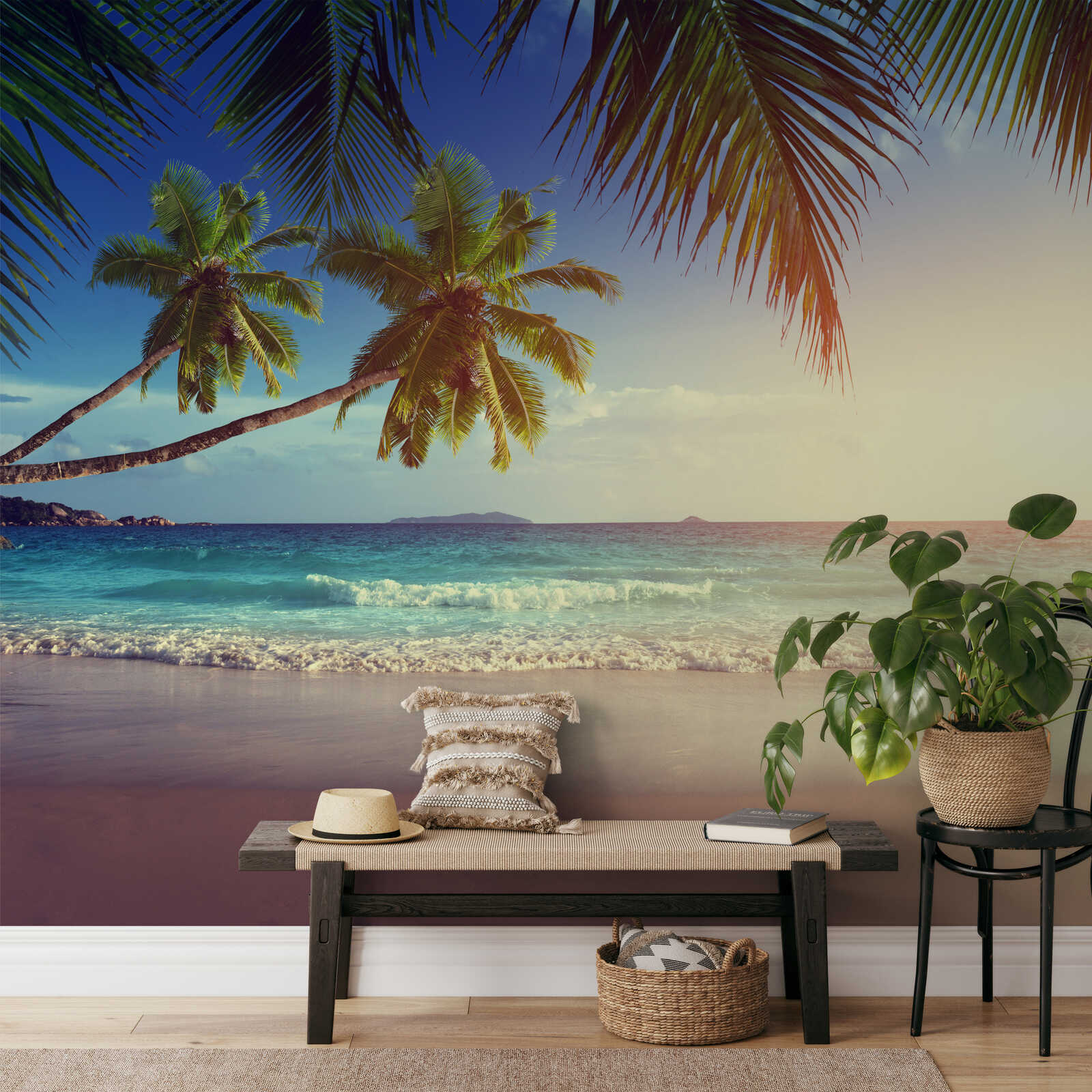 Strandkorb, tropische Szene, Palmenwald, Palmengarten, Wandbild