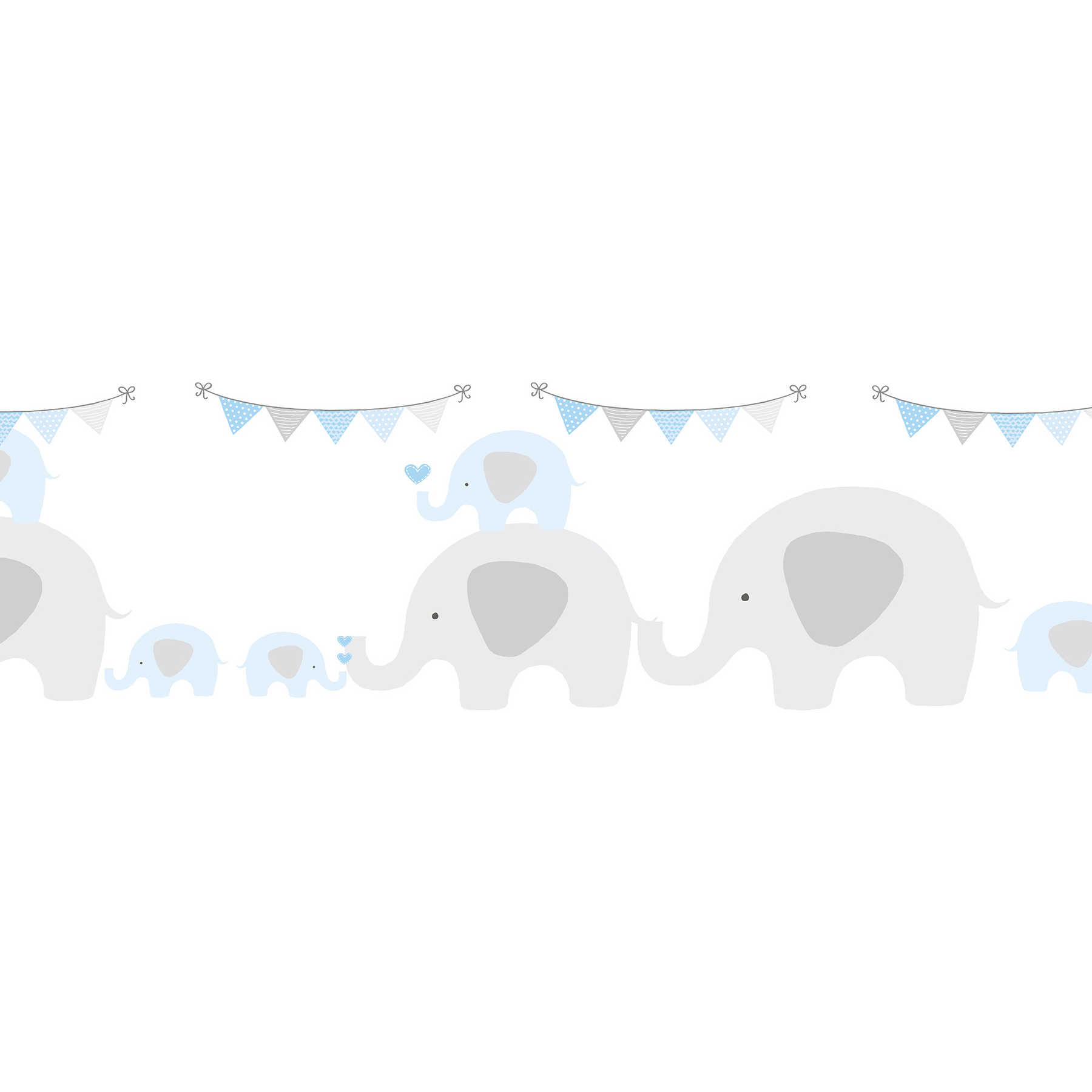         Baby wallpaper "Blue herd of elephants" for little boys - blue, grey, white
    