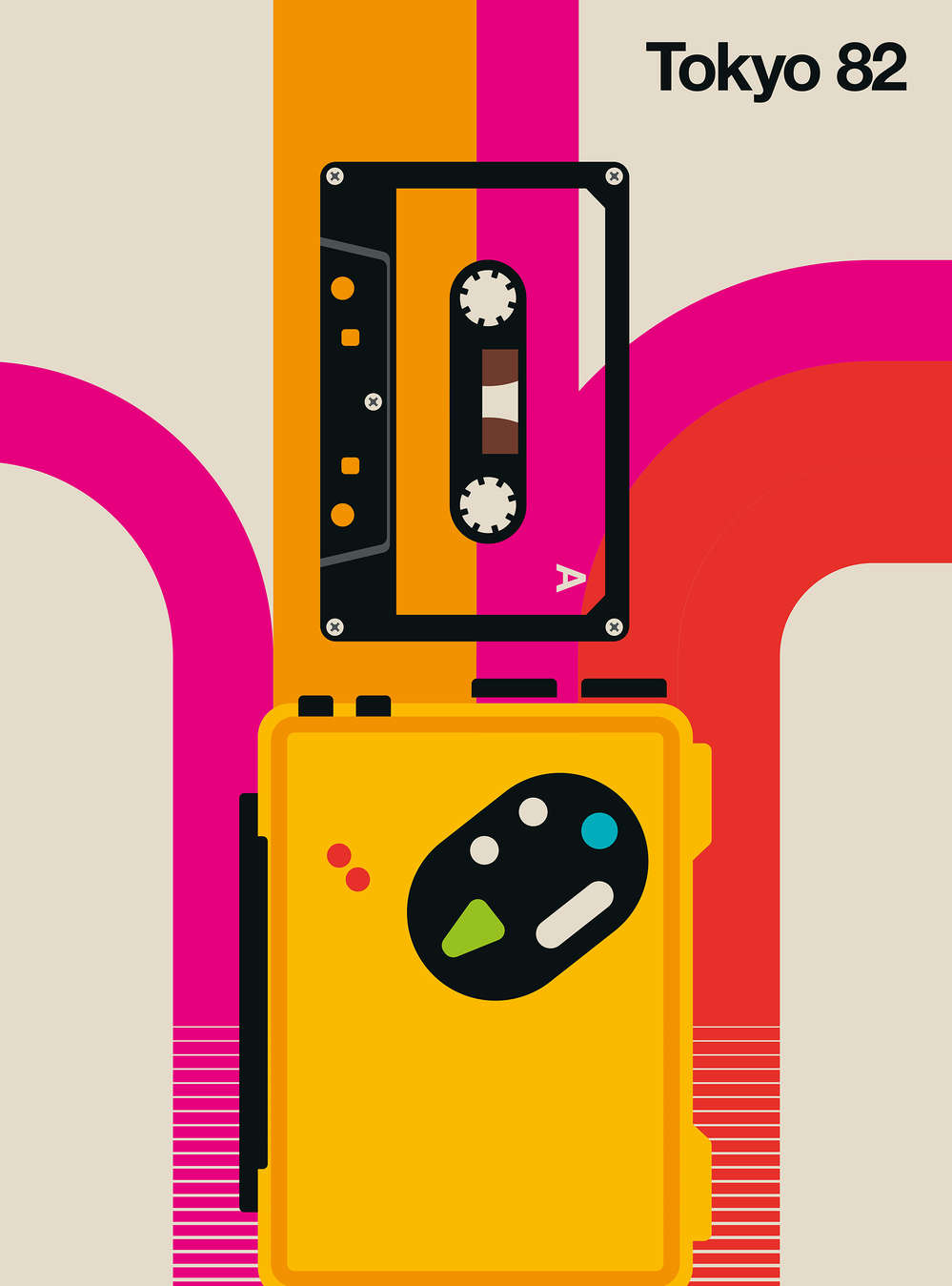             Tokyo 82 – Fototapete im bunten Retro Walkman
        