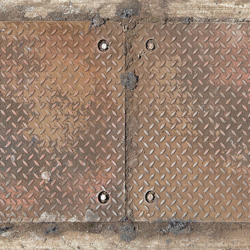         Fabrik Stil Vliestapete in 3D Fotooptik – Verwitterte Metallplatten mit Schraubdetails – Braun, Grau
    