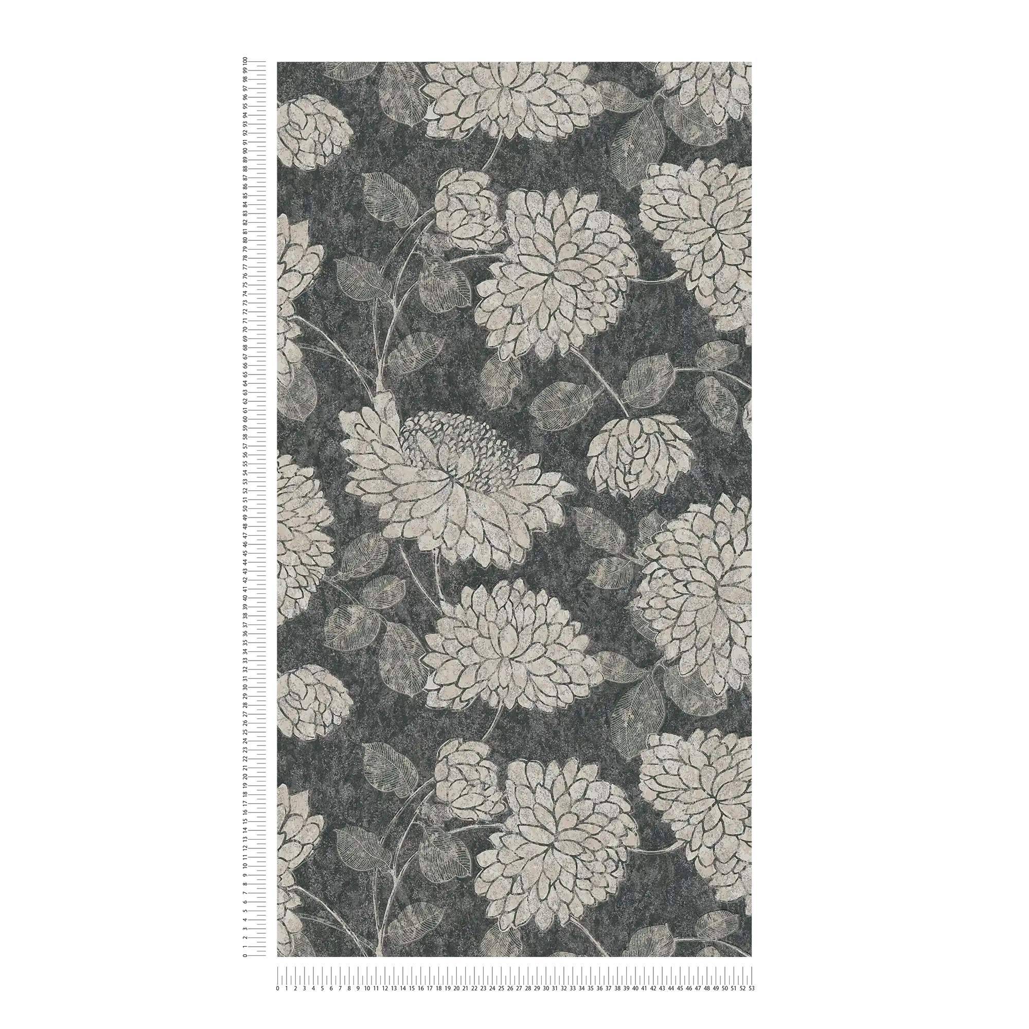             Pattern wallpaper with flowers with a slight sheen - black, white, silver
        