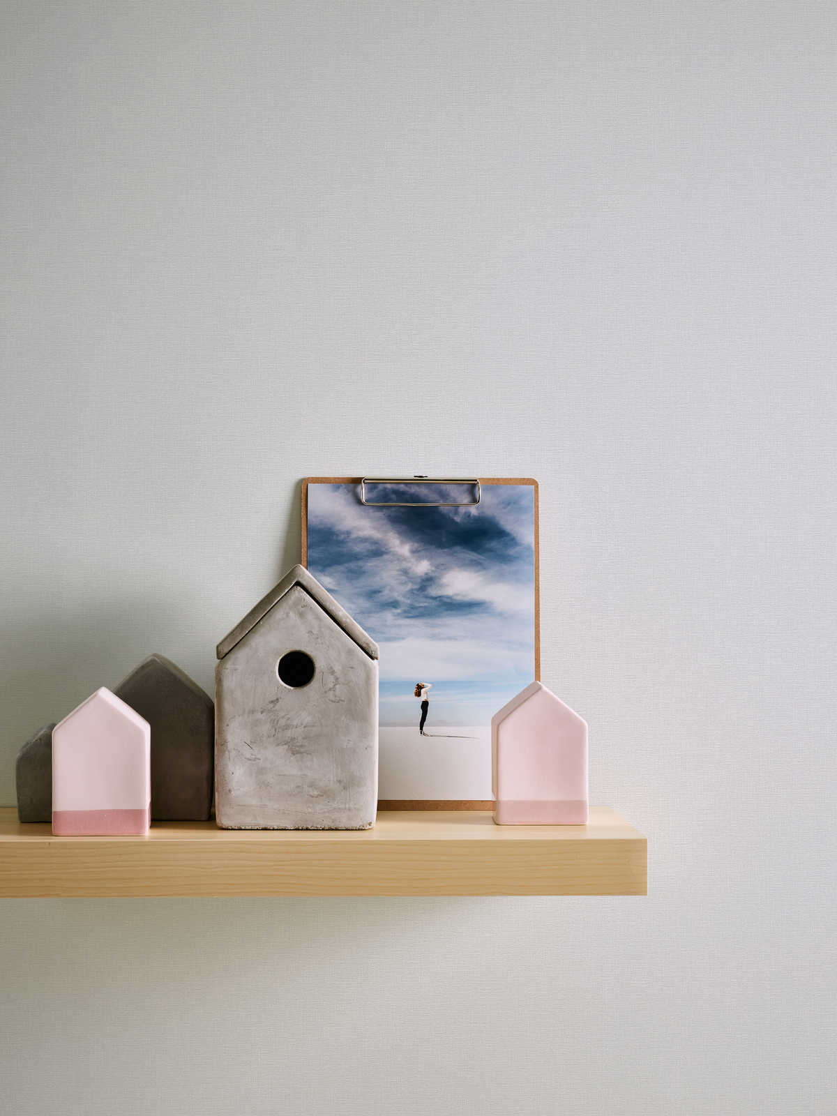 miniature houses, keramische Häuser, Vogelhaus, Hängeregal-Dekoration, aufgeklebtes Foto Rahmengestell