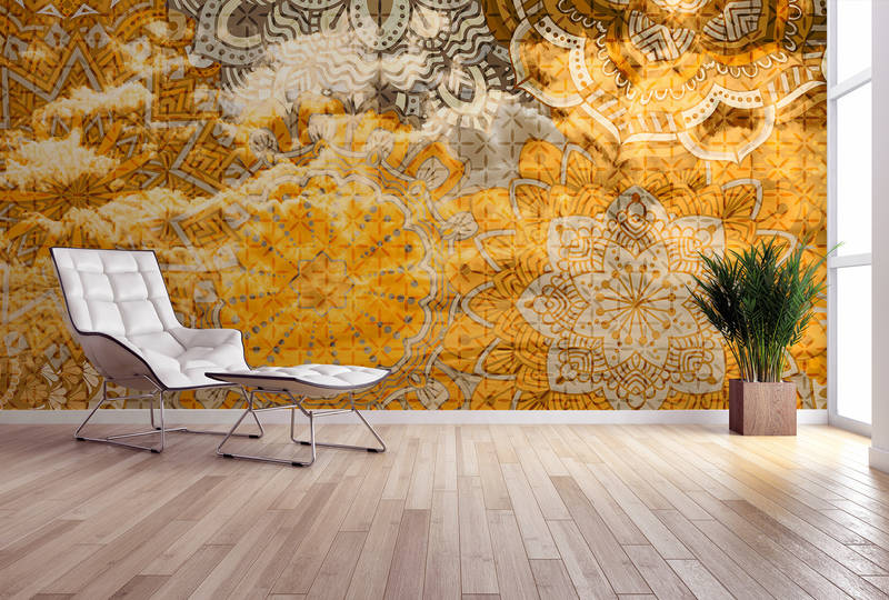 wand墙 mural, orange mandala, wall mural, patterned wall, interior decor