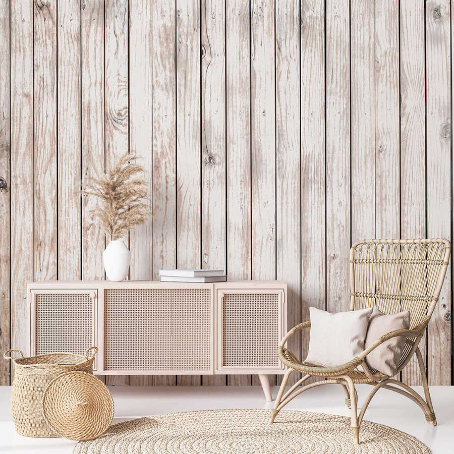         Fototapete Holzwand mit vertikalen Brettern in naturell – Beige, Weiß
    