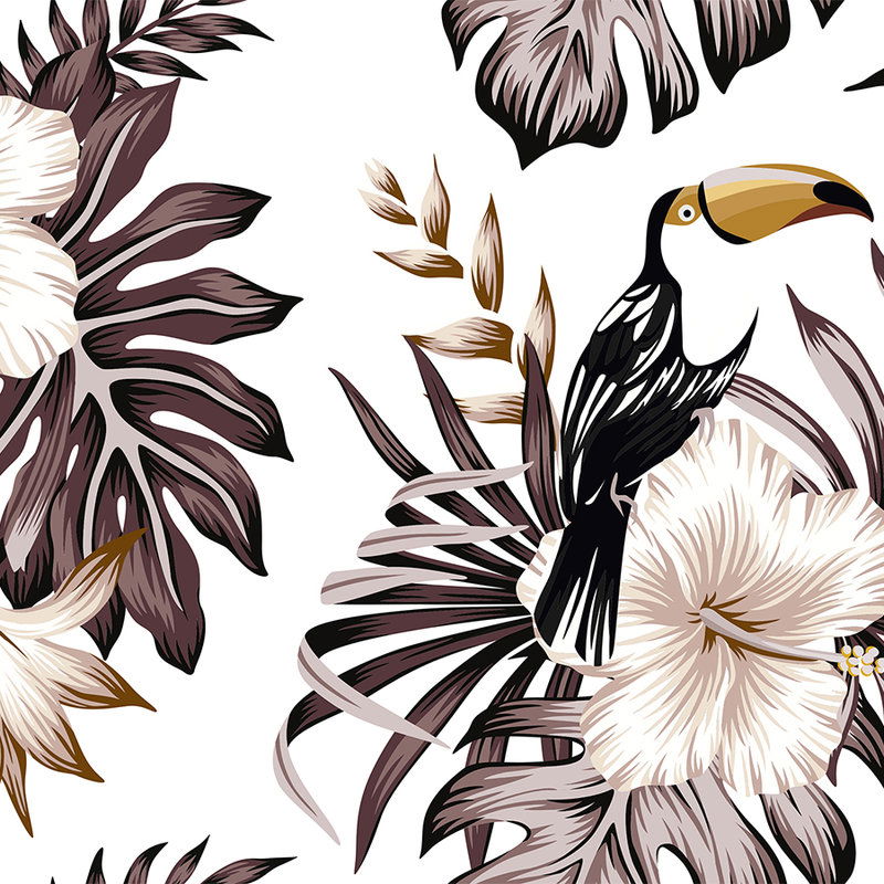         Jungle plants and pelican - grey, white, black
    