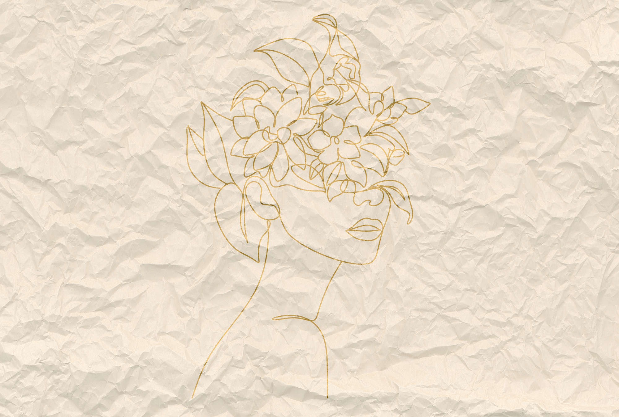 illustration, Blumenkopf, Linienkunst, geknittertes papier, Kopfumriss