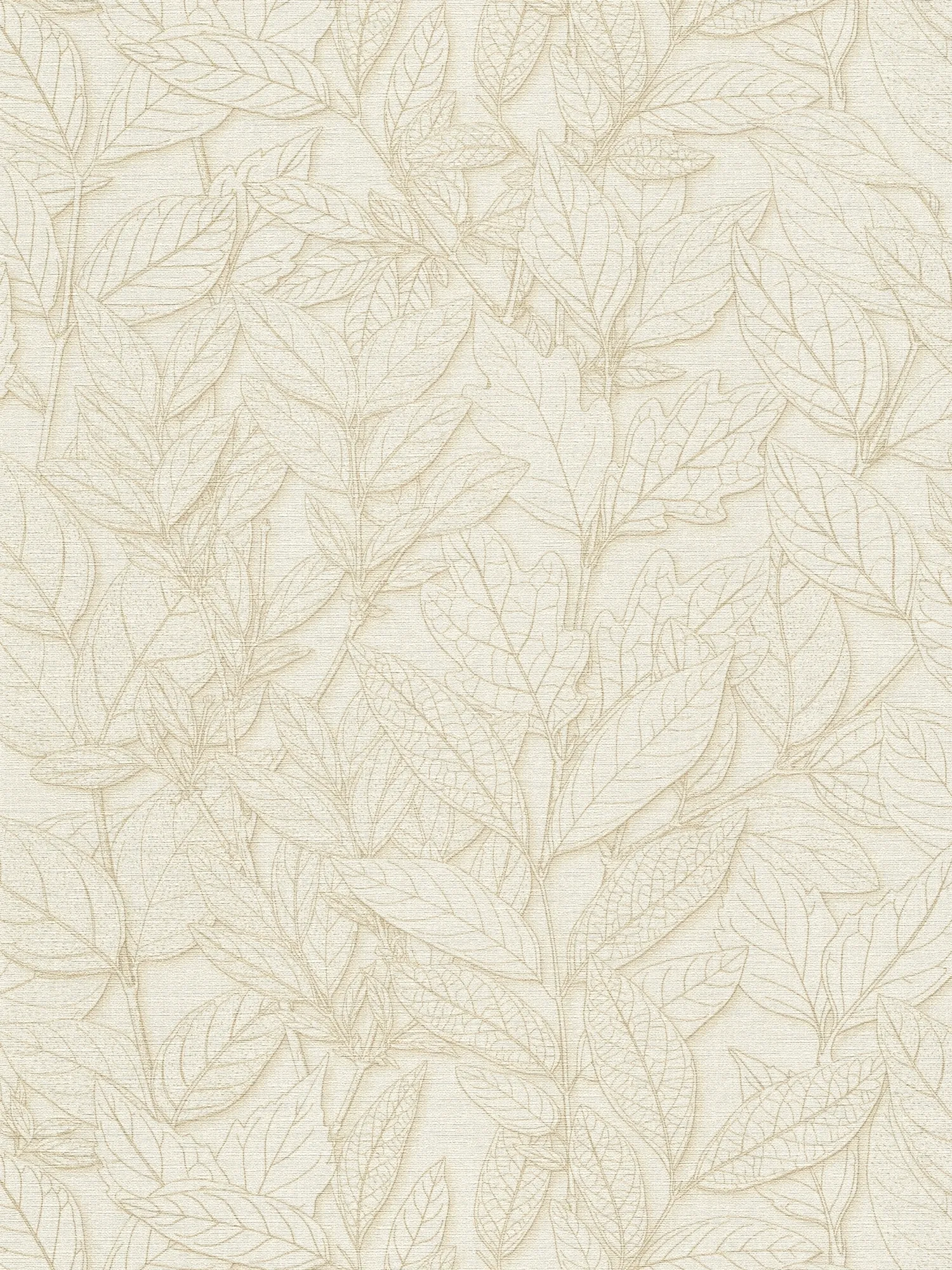 Palmblattmotiv mit großflächiger Strukturprägung auf Vliesträger mit leichtem Glanz - Beige, Creme