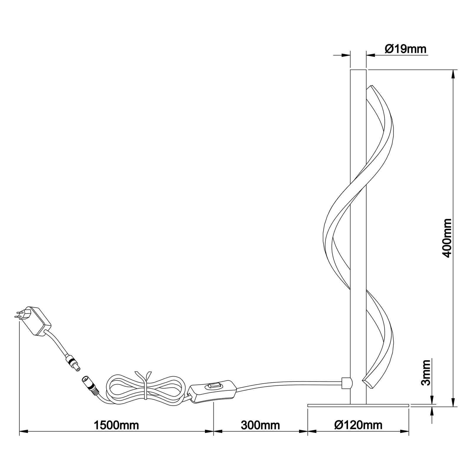             Moderne LED-Tischleuchte mit geschwungenem Design - Stilvolle Akzente für Wohnräume 12cm Durchm. x 40cm Höhe – Schwarz
        