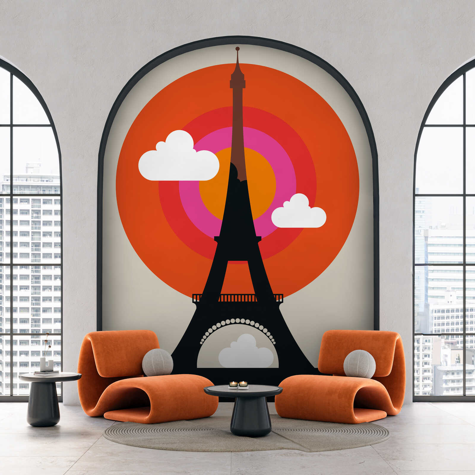 Eiffelturm, Silhouette, Wandmural, oranger Kreis, Wolken