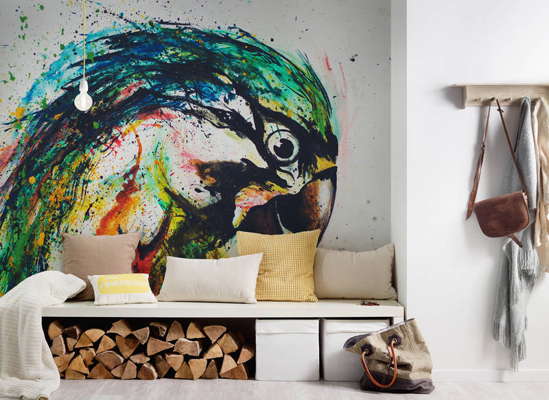 Wandbild, Kunstdruck, Graffiti-Stil, Pferd, Holzschemel