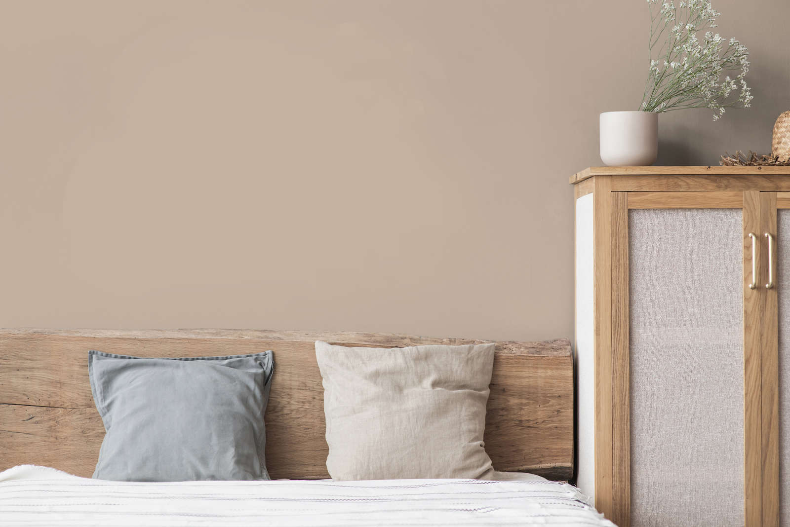 bett, holz, Kissen, Beistellschrank, Blumen