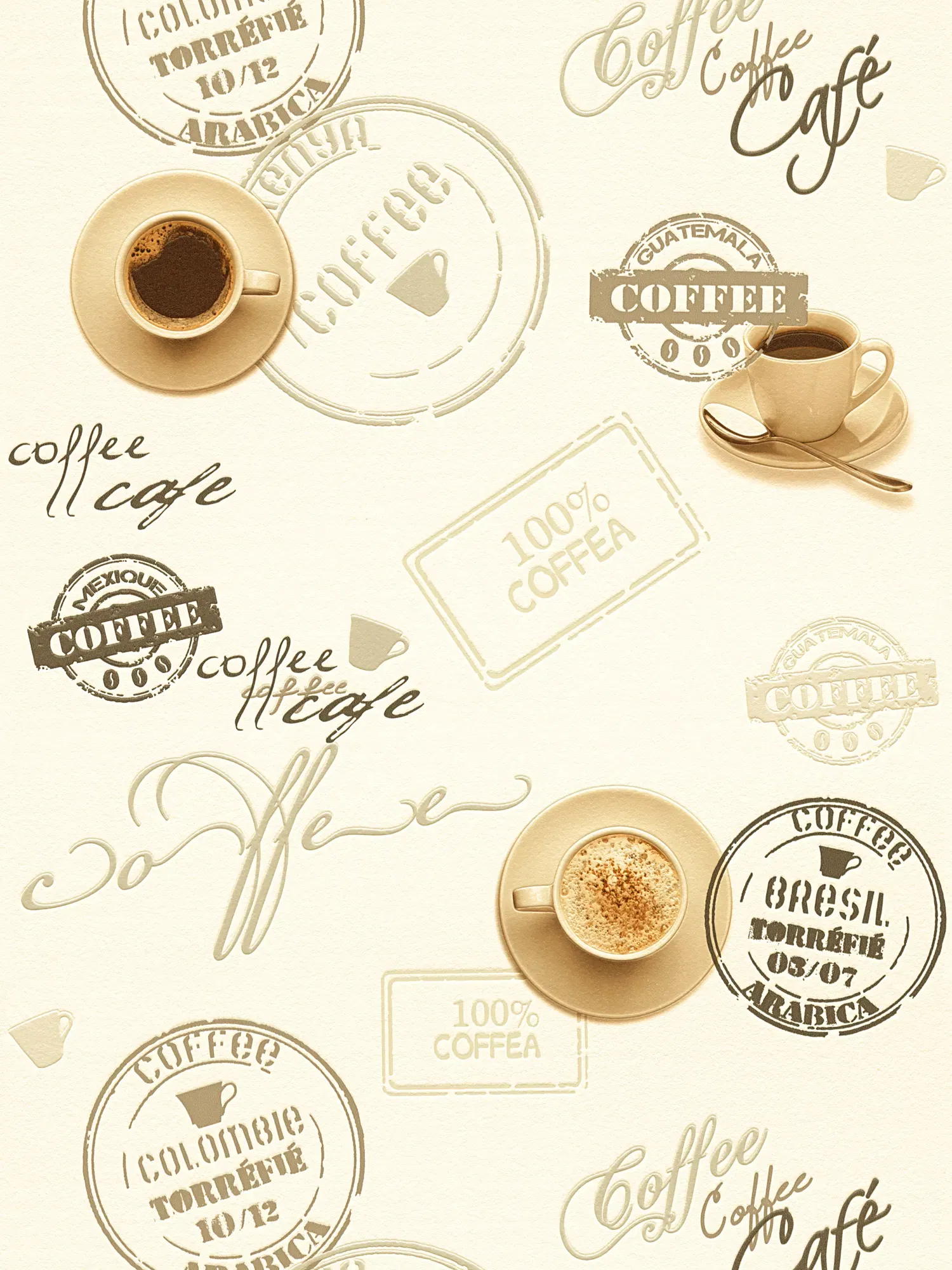         Coffee wallpaper for kitchens, retro design - cream, beige
    