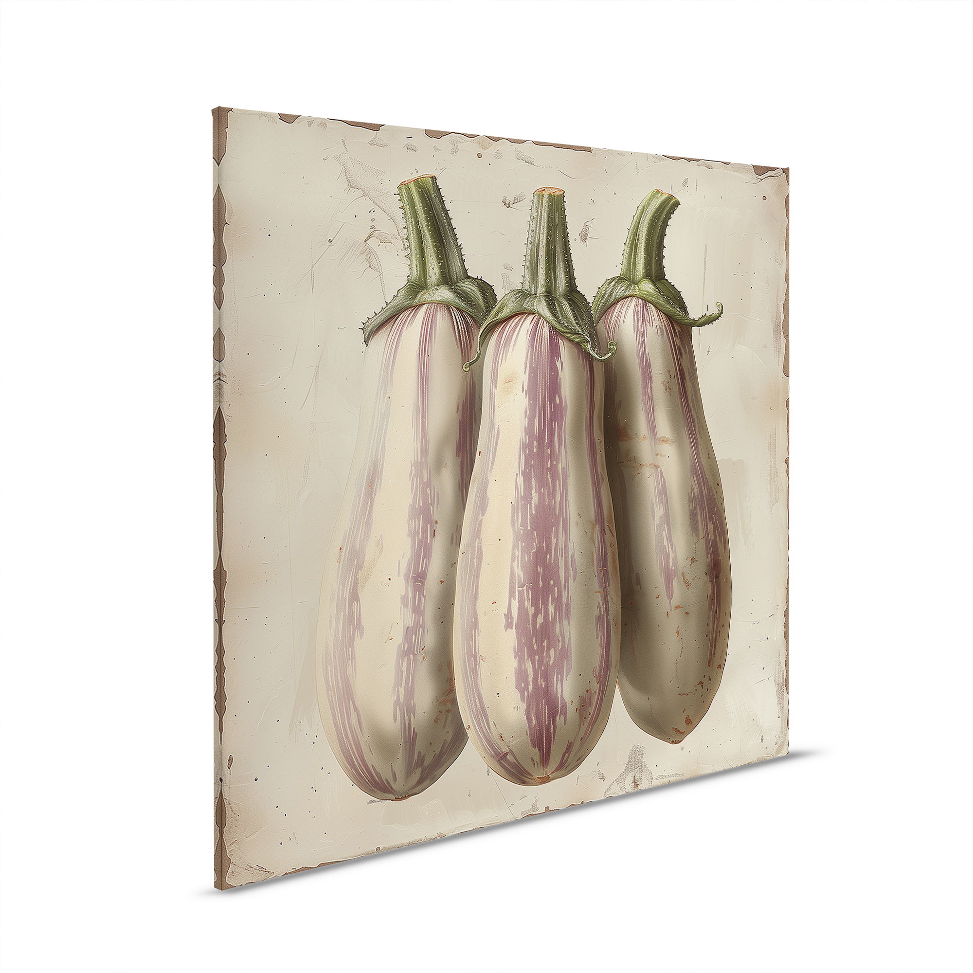         Canvas foto Gestreepte aubergines - Botanisch canvas kunst met natuurlijke details - 30 x 30 cm - Crème, Beige
    