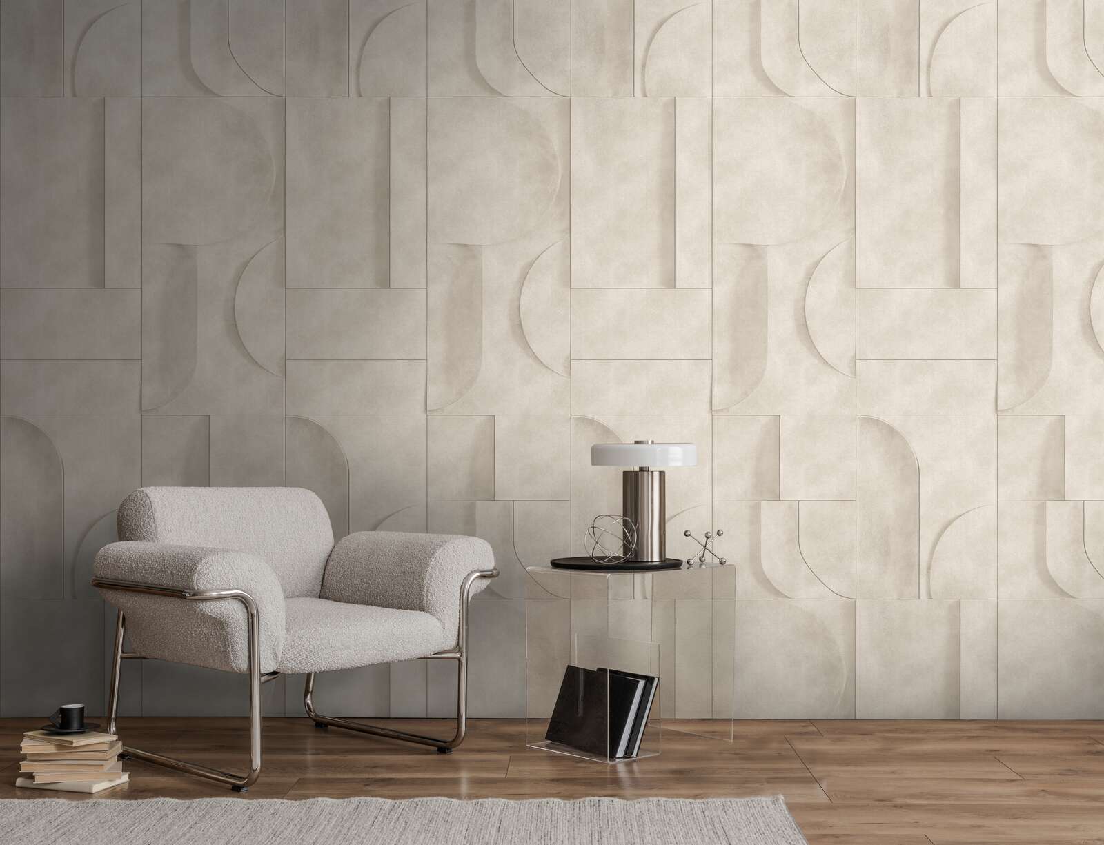 Sessel, Beige Sofa, Wohnzimmerdekoration, Lampe, Beistelltisch