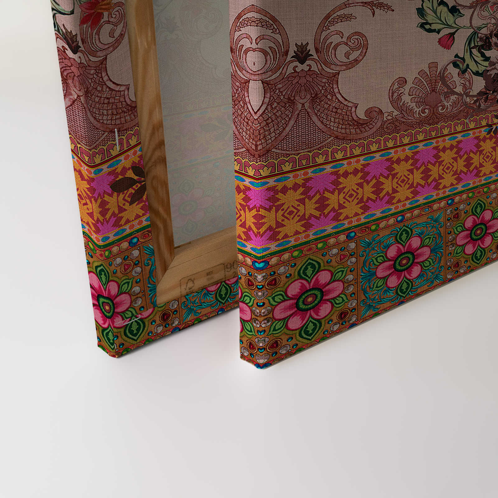             Oriental Garden 4 - Blumen Leinwandbild Blüten & Borten Muster – 0,90 m x 0,60 m
        