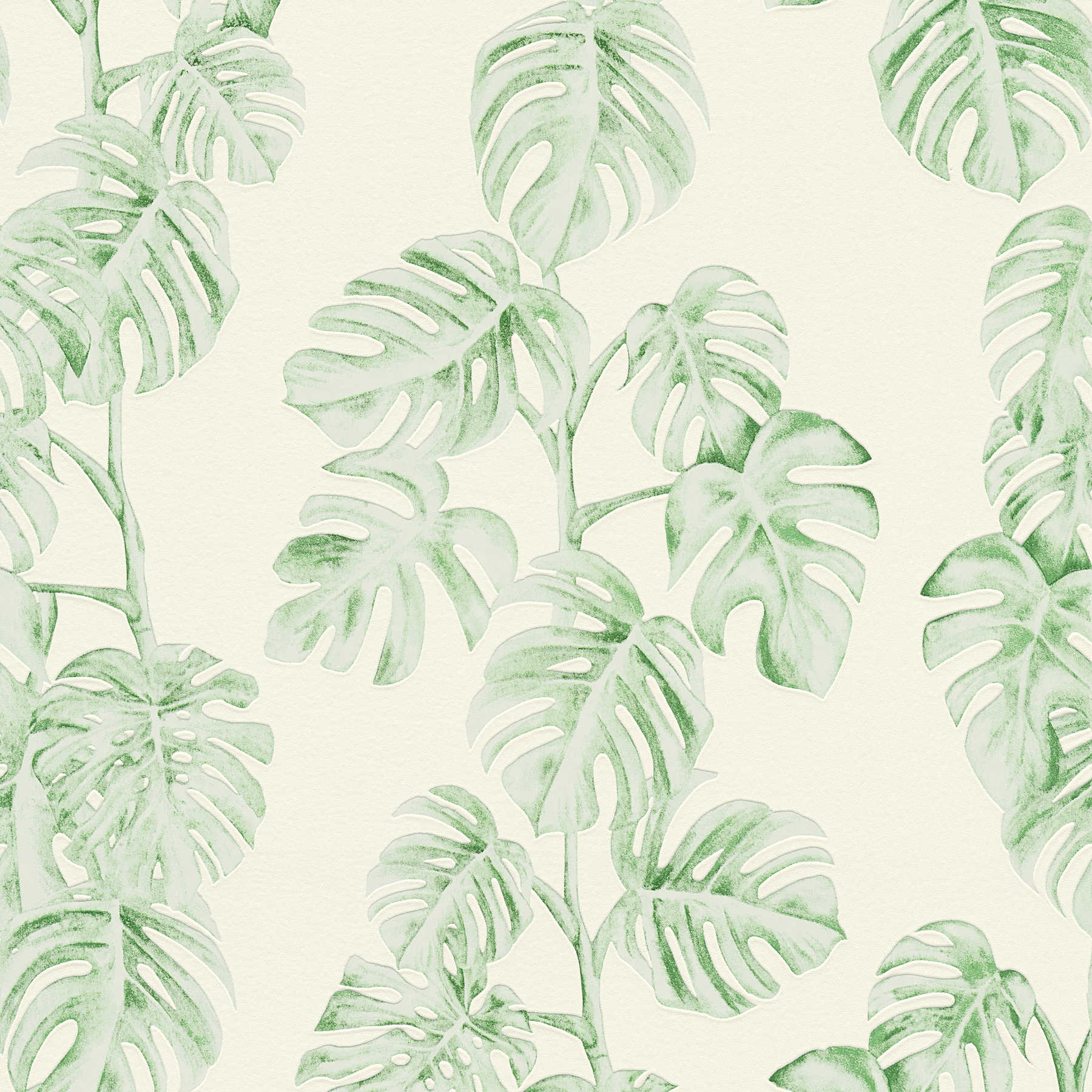         Non-woven wallpaper monstera vines, natural pattern - green, white
    