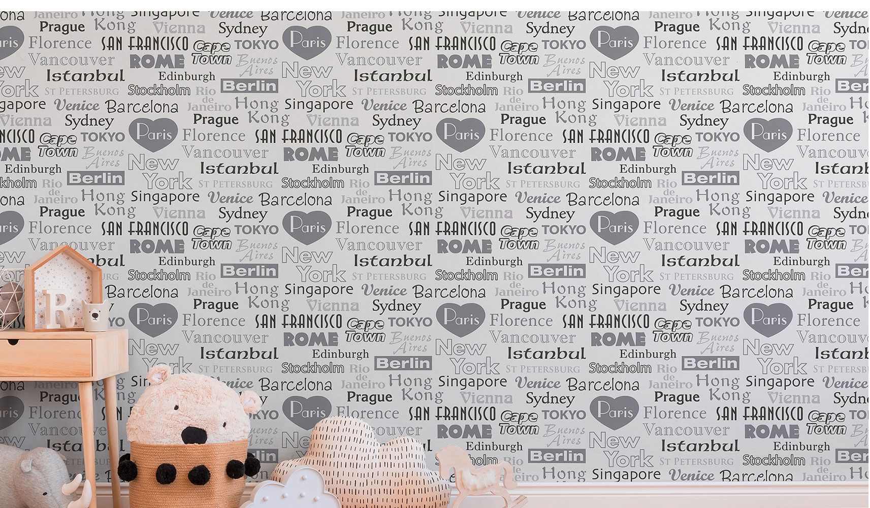 Tapete Kinderzimmer Schrift Weiß