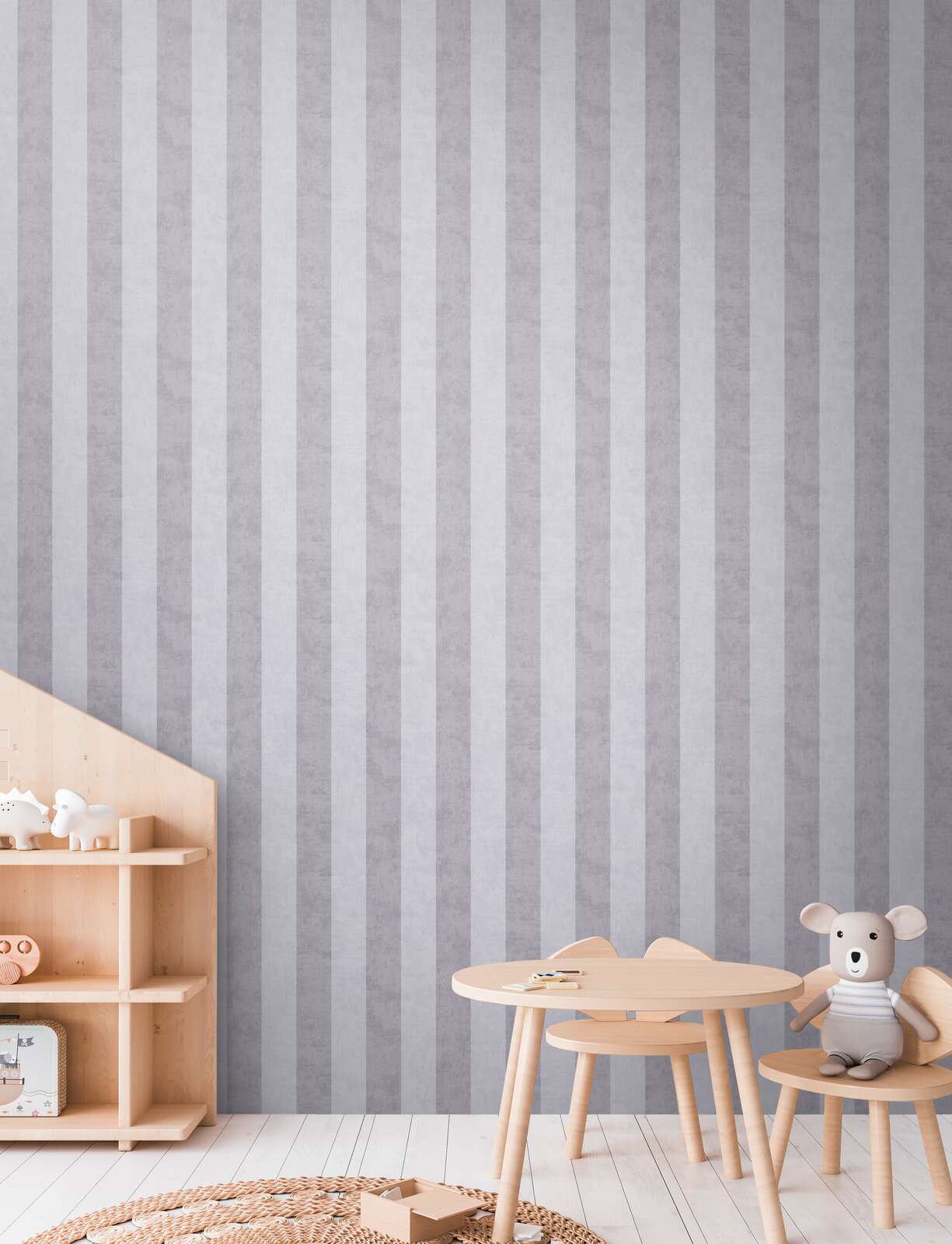             Kinderzimmer Vliestapete zeitlos elegante Blockstreifen für eine stilvolle Raumgestaltung – Grau
        