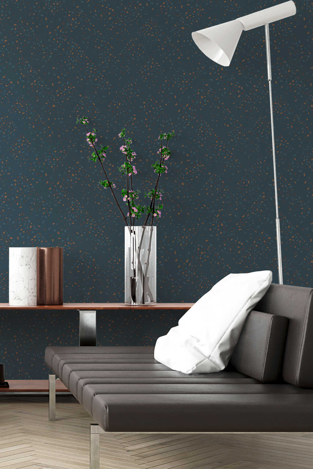 Vliestapete mit Terrazzo Muster – Blau, Grün, Braun